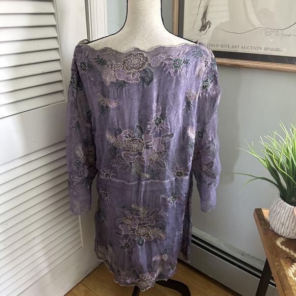 SOFT SURROUNDINGS Dress Womens XL Purple Silk Embroidered Bohemian Fairycore - Picture 6 of 10